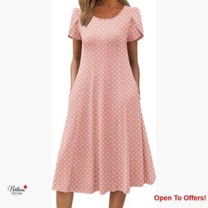 Polyester Blend Floral Print Midi Dress with Pockets Casual Summer Wear